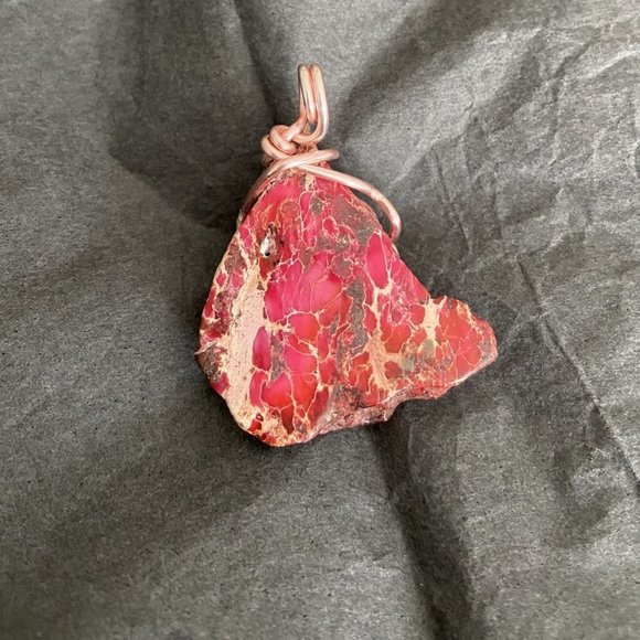 Pink Jasper Chunk Rosegold Wire Wrapped Pendant Handcrafted - Picture 5 of 10